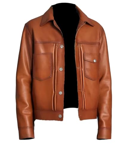 Men's Mike Epps Brown Waxed Distressed Trucker Buttoned Genuine Leather Jacket For Men