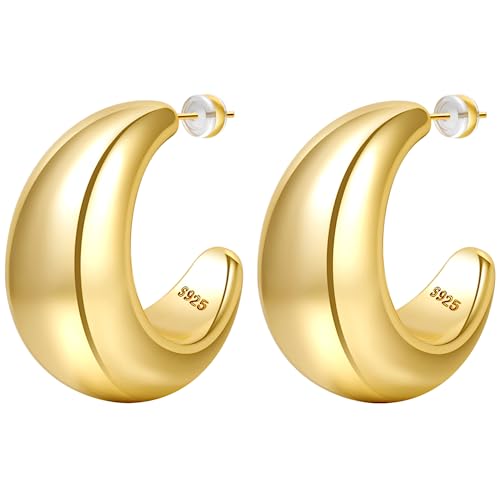 PABBEU WaterDrop Earring Dupes - Chunky Gold Hoop Earrings, Lightweight 14k Hypoallergenic Thick Open Big Hoops Jewelry for Women