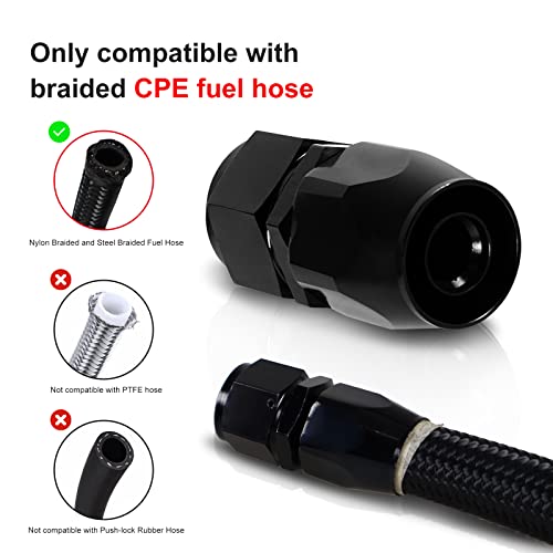 Image of 1PCS 12AN Straight Swivel Hose End Fitting for Braided CPE Fuel Line Anodized Aluminum Alloy Black
