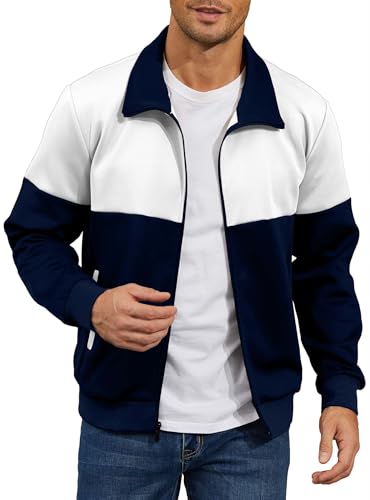 Image of HYPESTFIT Men's Retro Track Jackets, Relaxed Fit | Lightweight men's casual jacket ideal for spring & fall, running and daily athletic wear
