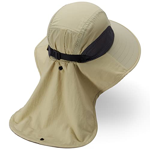 Image of BASSDASH UPF 50+ Unisex Water Resistant Wide Brim Sun Hat with Large Neck Flap Ponytail Fishing Hat for Men Women