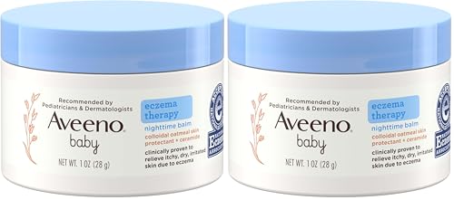 Aveeno Baby Eczema Therapy Nighttime Moisturizing Balm, Colloidal Oatmeal & Ceramide, Soothes & Relieves Dry, Itchy Skin from Eczema, Hypoallergenic, Fragrance-Free, Travel Size, 1 oz (Pack of 2)