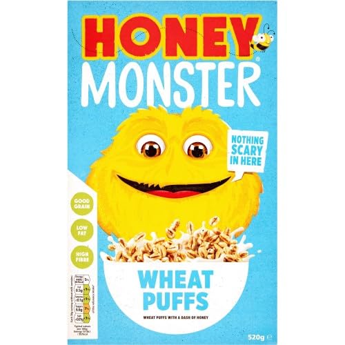 Honey Monster Wheat Puffs 520g - 2 Pack | Breakfast Cereal with Good Grain, Low Fat, High Fiber, B Vitamins & Iron.