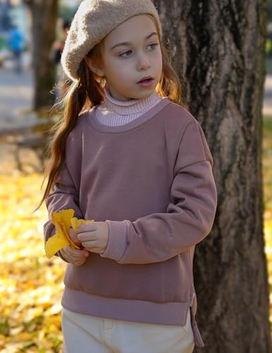 Image of Arshiner Girls Crewneck Sweatshirt Long Sleeve Pullover Tops Drop Shoulder Sweatshirts Side Split