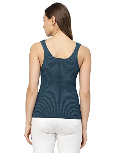 Image of Kalt Women Knitted, Ribbed Cotton Fitted Sleeveless V-Neck Cami Tank Top for Women Stylish