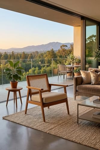 Image of Solid Premium Sheesham Wood Arm Chair with Cushion || Cane Chairs for Balcony || Wooden Armrest Chair Garden Chairs Outdoor & Indoor || Dining Chair for Living Room Furniture