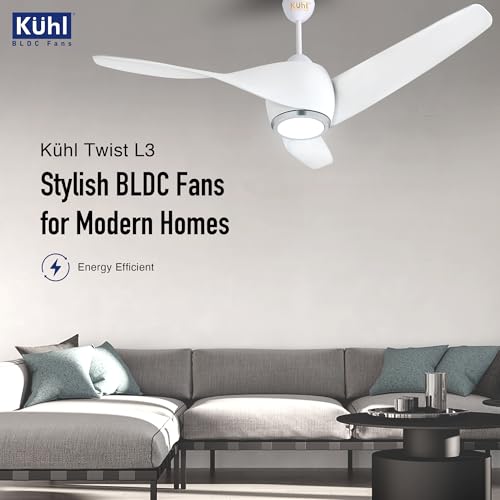 Image of KUHL Twist L3 1320 mm 65% Power Saving BLDC Ceiling Fan | BEE 5 Star Rated & ISI Marked | High Air Flow|5Year Warranty on Motor By Brand | Free Installation | IoT - Operate via Mobile & Alexa | White