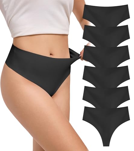 Image of DEANGELMON Seamless G-string Thongs for Women - No Show Thong Underwear Low Rise Stretch Panties Workout Pack