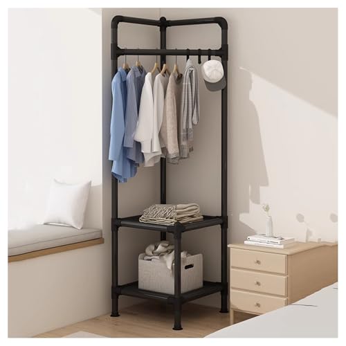 Perchero esquinero de aluminio resistente con almacenamiento para ahorrar espacio, para bufandas, bolsos, ropa, sombreros (negro)