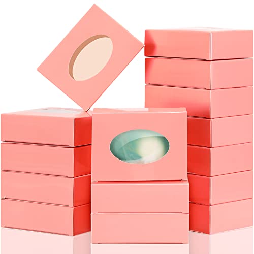 Spakon 30 Pcs Soap Boxes for Homemade Soaps 3.8 x 2.8 x 1.2 Inch Rectangle Soap Boxes with Window Small Gift Wrapping Box for Soaps Packaging Bakery Cookies Candy Party Favor Supplies(Pink)