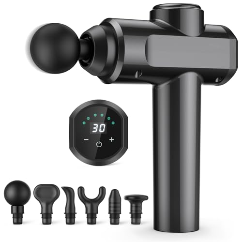 Massage Gun Deep Tissue Massager 30 Speeds Handheld Muscle Massage Gun Portable Percussion Massager with 6 Heads Powerful Muscle Gun Rechargeable Cordless for Home Office Gym (Black)