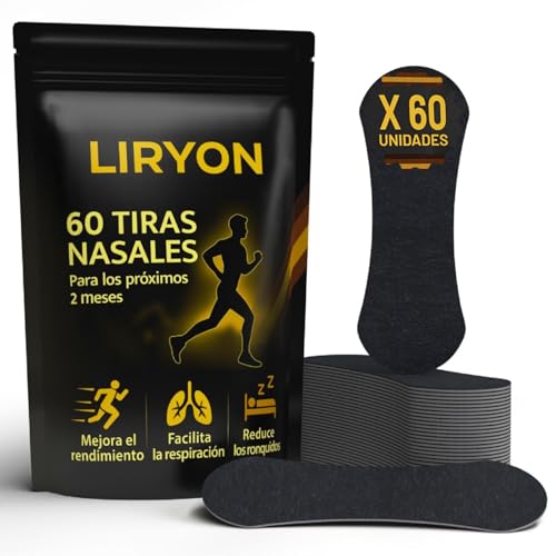 Liryon | 60 Tiras Nasales Deportivas Antironquidos Premium | Abre las Fos​as Nasales para Dormir Mejor, Hacer Deporte y Respirar con Fluidez | Adhesivas e Hipoalergénicas