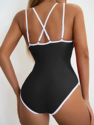 B2Prity Women's V Neck One Piece Swimsuits Tummy Control Bathing Suit Cross Back Swimwear Slimming 1 Piece Swimsuit(Black) #TOP1