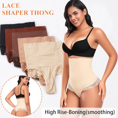 Image of Werena Tummy Control Thong Shapewear for Women High Waisted Body Shaper Panties Shaping Thong Girdle Underwear