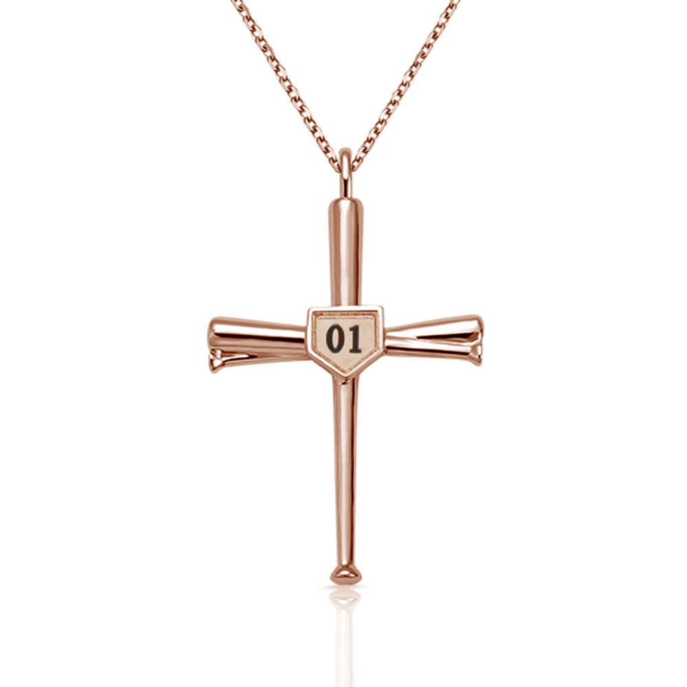 Funcok Customized Number Initial Baseball Bats Cross Pendant Sterling Silver Necklaces Rose Gold