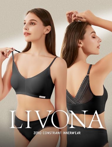 Image of Livona Lace Bralette for Women - Comfort Sports Bra Wireless Padded Bralette with Support Workout Tops Cami Crop S-XXL