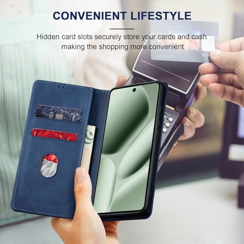 Image of Jasonyu Flip Wallet Case for Google Pixel 10 Pro XL 5G,Leather Magnetic Folio Cover with Card Holder,Kickstand - TPU Shockproof Durable Protective Phone Case,Blue