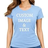 Ladies Customized Fan Tee Shirt, Design Your Own by Uploading Photos, Text, Logos Or Any Design, Custom Gifts Light Blue