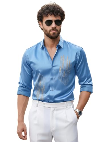 Image of IndoPrimo Men's Stylish Satin Shirt for Party and Casual Wear - Exclusive Designer Full Sleeve Shirt for Men - Pilar