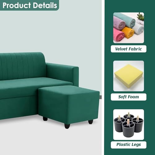 Image of Rosebell Modern L-Shape Velvet Sofa | Right-Hand Four-Seater Sectional Corner Couch with Tufted Back | Elegant Green Sofa for Living Room, Office & Guest Space