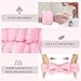 Crosize Headbands and Wristbands Set for Washing Face, Spa, Skincare, Gift for Women and Girls, with Powder Puffs, Pink