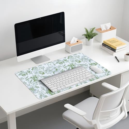 Image of Sage Green Chinoiserie Mouse Pad,Sage Green Floral Desk Mat,XL Large Greens Floral Preppy Trendy Mouse Pad,Girly Gaming Mousepad,Girly Laptop Desk Mat for Dorm Home Office,23.6x11.8 Inch