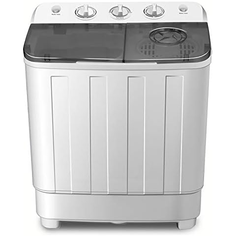 Portable Twin Tub Washing Machine 7.6 KG Total Capacity Washer And Spin Dryer Combo Compact For Camping Dorms Apartments College Rooms 4.6 KG Washer 3 KG Drying Black&White Cover