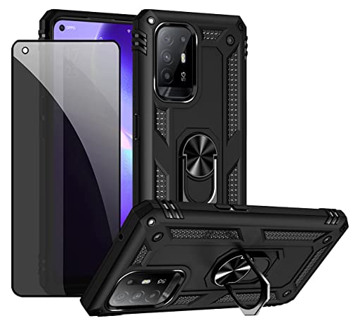 JOYTAG Coque kompatibel Oppo A94 5G Noir étui de Protection avec Protecteur d'écran en Verre de confidentialité Anti-Espion Cover