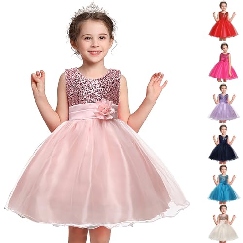 Girls Easter Spring Sequin Sleeveless Satin Tulle Bridesmaid Dress Long A Line Wedding Birthday Pageant Party Dresses (Red, 7-8 Years)