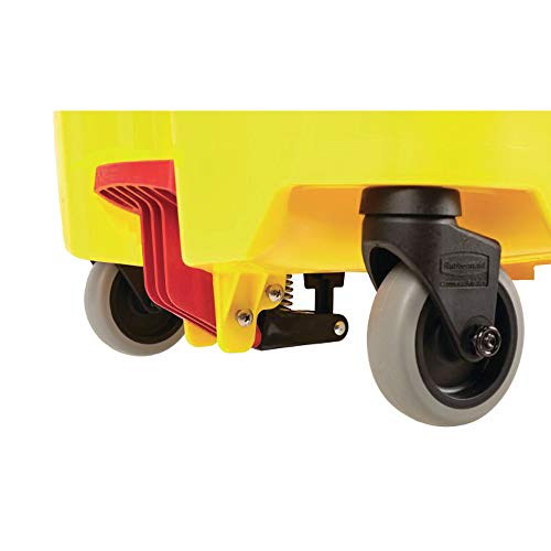 Image of Rubbermaid Commercial Products WaveBrake 44 QT Side-Press Mop Bucket and Wringer Combo on Wheels with Foot Drain Yellow for Heavy-Duty Floor Cleaning