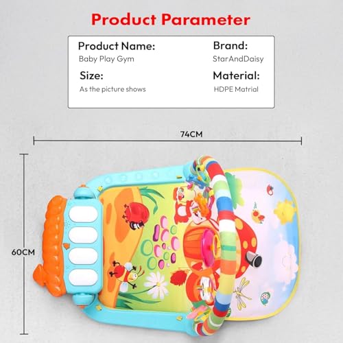 Image of Uonibaby by StarAndDaisy Musical Baby Convertible Playmat, Play Gym Mat with Hanging Rattles Lights for 0-6 Months Babies /Multi Purpose Play Gym mat