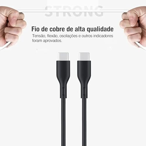 Cabo USB-C para USB-C 1M, Turbo Carregamento Rápido, Reforçado, Compatível com iPhone 15 e Android,