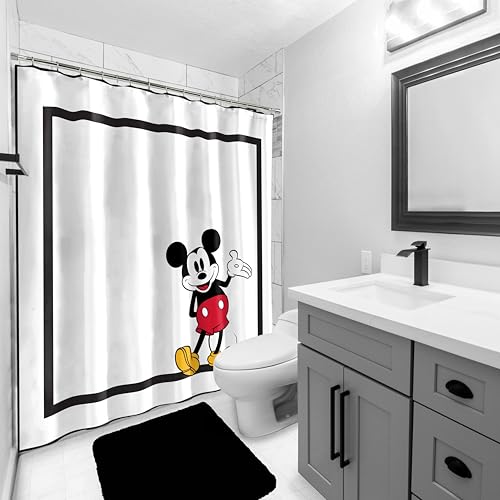 Image of Jay Franco Disney Mickey Mouse Fabric Shower Curtain - Kids Classic Black and White Bathroom Decor