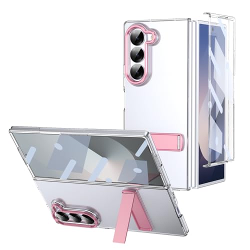 Coque Samsung Z Fold 7 rose rigide transparente avec support métal et écran