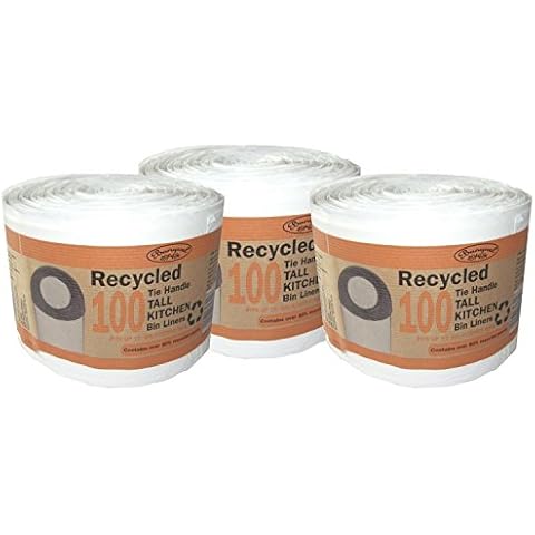 300 Recycled Tie Handle Kitchen Bin Liners Cover