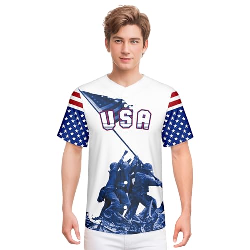 Custom American Flag Baseball Jersey Personalized Name Number Short Sleeve Button USA Shirts Gifts for 4th of July miniatura 2