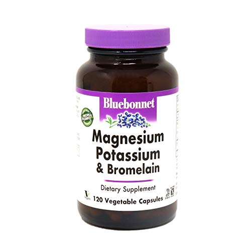 BlueBonnet Magnesium Potassium Plus Bromelain Vegetarian Capsules, White, Unflavored, 120 Count