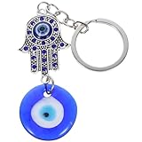 Didiseaon Llavero de Metal Amuleto de Mal de Ojo y Brillantes de Imitación, Colgante Azul Turquesa para Bolsos, Llaves de Coche y Decoración Hogar, Unisex