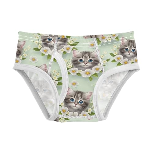 CHIFIGNO Boys Underwear Cotton Briefs Breathable Soft Kids Boys Underwear Briefs, Cute Cat Flowers Green