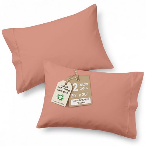 Image of Lane Linen 100% Organic Cotton King Size Pillow Cases Set of 2 (20''x36'') Blue Pillow Cases King Size Organic Cotton Pillowcases King Size Pillow Case Set King Pillow Cases Set of 2 - Rose Dawn
