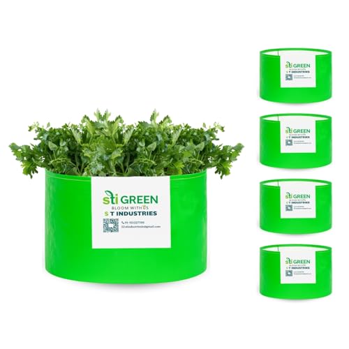 Image of HDPE Grow Bags for Plants 18X9 Inch (Pack of 5) | 260 GSM Heavy Duty UV-Protected Round Green Colour Plant Bags for Terrace and Vegetable Gardening | Strong & Reusable|