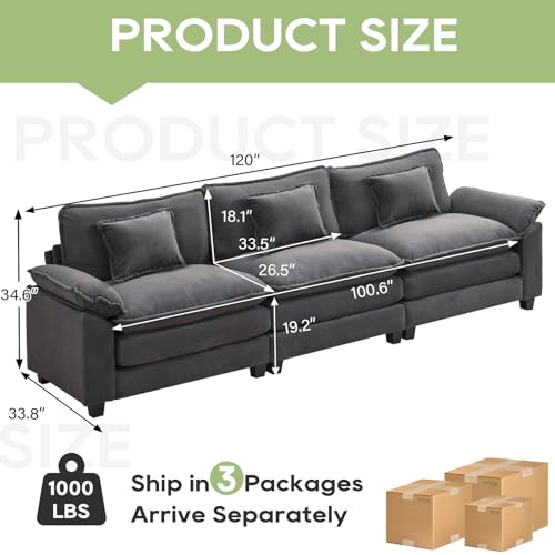 Image of Oprisen 120 inch Modular Sectional Sofa, Comfy Cloud Couch Sectional Sofa, Velvet Sofa Sleeper Deep Seat Sofa with Throw Pillows for Living Room (Blue Gray, 120 inch- 3 Seater)