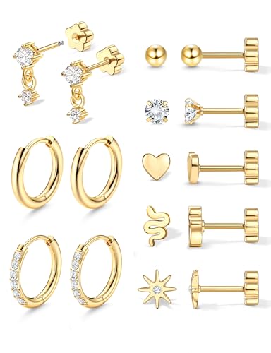 Adramata 8 Paires Boucles d'Oreilles Femme Acier Inoxydable Boucle d'Oreille