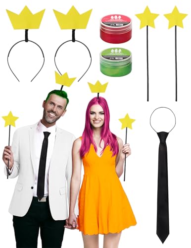 EchoElce 7 Pcs Halloween Couple Costume Accessories Include Wand Crown Headband Tie Temporary Hair Color Wax Dye for Couple Party Cosplay Dress Up