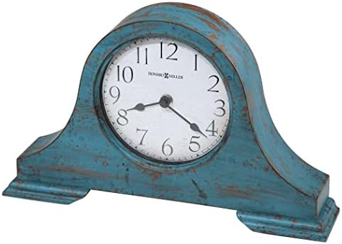 Howard Miller Tamson Mantel Clock 635-181 – Worn Teal Blue Finish, Vintage Wooden Design, Felted Base, Worn Arabic Numerals, Rustic Home Decor, Quartz Movement