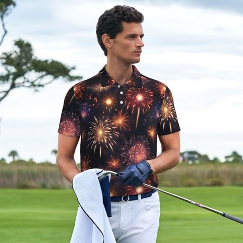 Polo imprimé feux d'artifice manches courtes et respirant pour homme