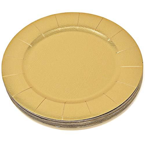 24 Disposable Gold Round Charger Plates 13" Dinner Table Serving Tray Heavy Duty Reusable Paper Cardboard Platters For Table Setting Placemats Cupcake Dessert Birthday Parties Weddings Food Safe #TOP1