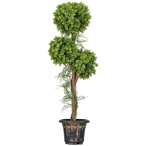HOMCOM Planta Artificial Árbol 3 Bolas de Boj con Maceta Cemento, Interior y Exterior, Altura 115 cm