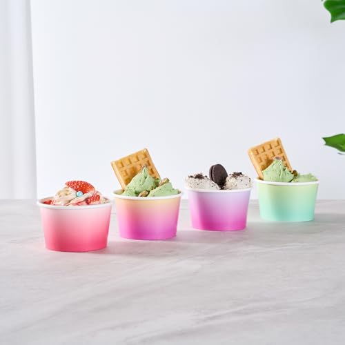 Image of Restaurantware Paper Cups 200 Count 8 Ounce Square Disposable Ice Cream Containers, Leak-Resistant Paper Dessert To Go Cups, Hot And Cold Food, Durable Purple and Yellow Ombre Design