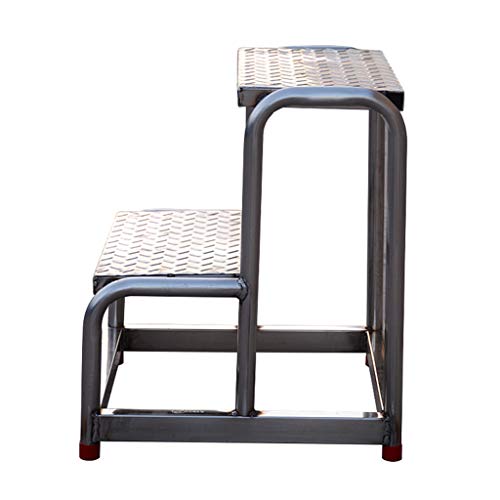 LHNLY-Trittleiter Tritthocker Leiterhocker Leiterstuhl 2-Schritt-Hocker aus Edelstahl für hohe Beanspruchung, Baumarkt-Stufenleiter, Fußhocker mit Rutschfester Gummiauflage, max. 250 kg Cover